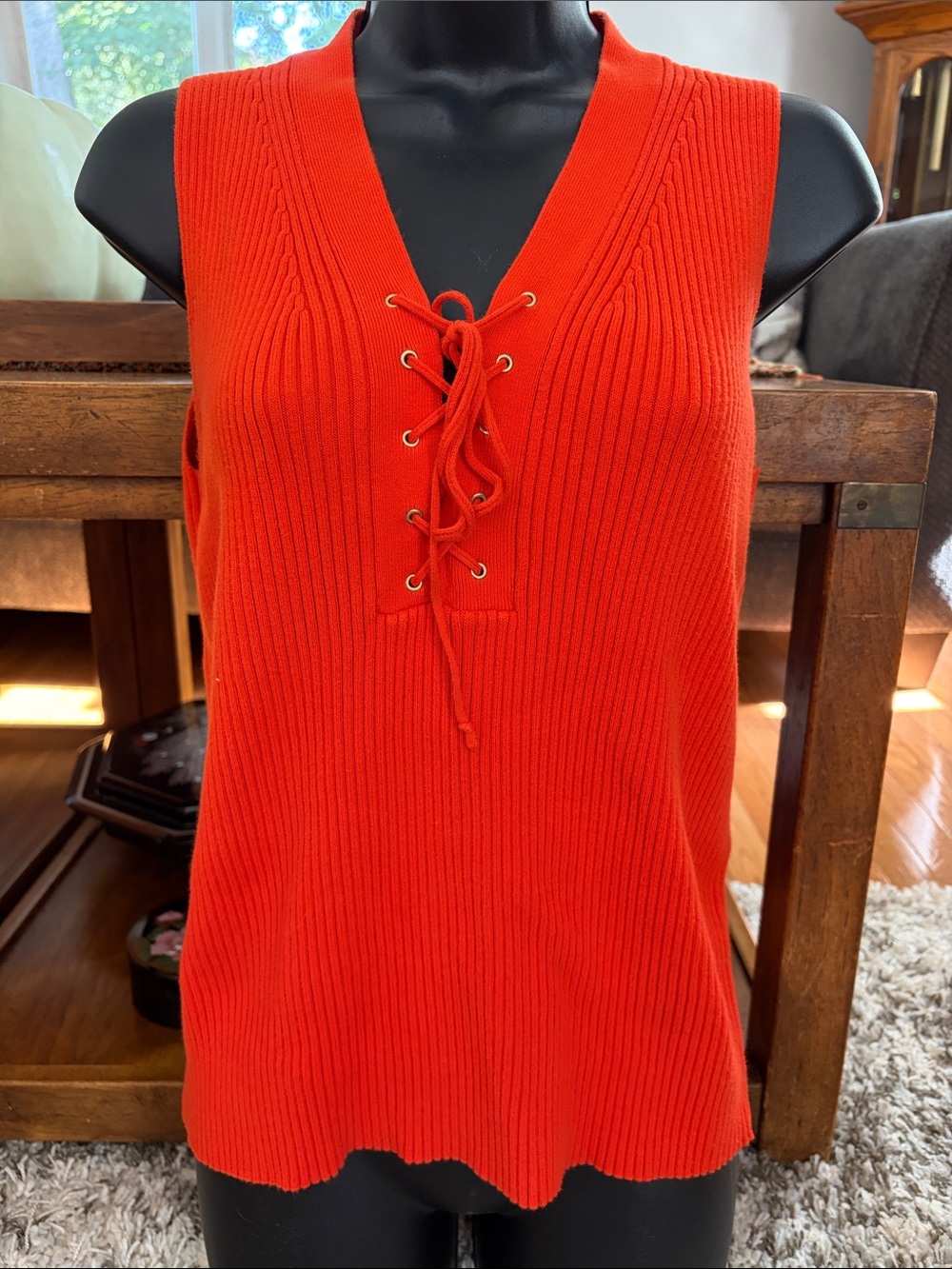 J.Crew Sleeveless Lace-Up Ribbed Tank Top - Orange size Medium